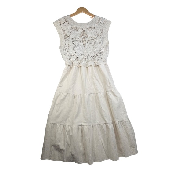 New Polagram Crochet Contrast Midi Dress size Medium Cream - Picture 6 of 8